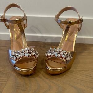 Gold Stiletto Heels with Crystal Embellishments